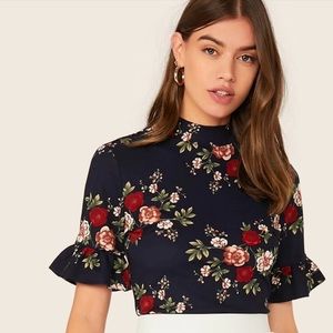 🌸🌺 3/$20 SHEIN Mock Neck Floral Ruffle Top